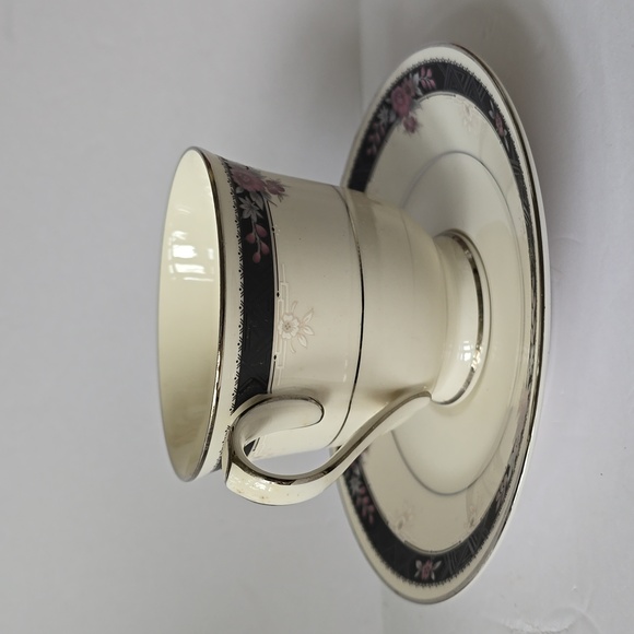 Noritake Etienne Ivory China Footed Coffee Mug Tea Cup And Saucer 7260 Japan - Picture 12 of 16